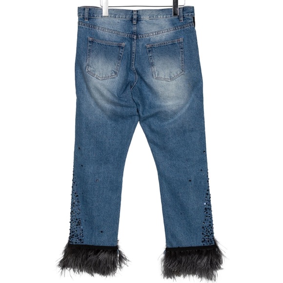 Johanna Ortiz Feather & Crystal Embellished Jeans - Size 8 - Picture 2 of 3